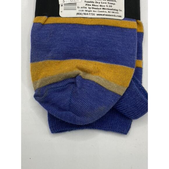 B.ELLA Women's Denim Blue-Gold Striped Knit Cotton-Blend Taryn Crew Socks SZ OS - Picture 5 of 8